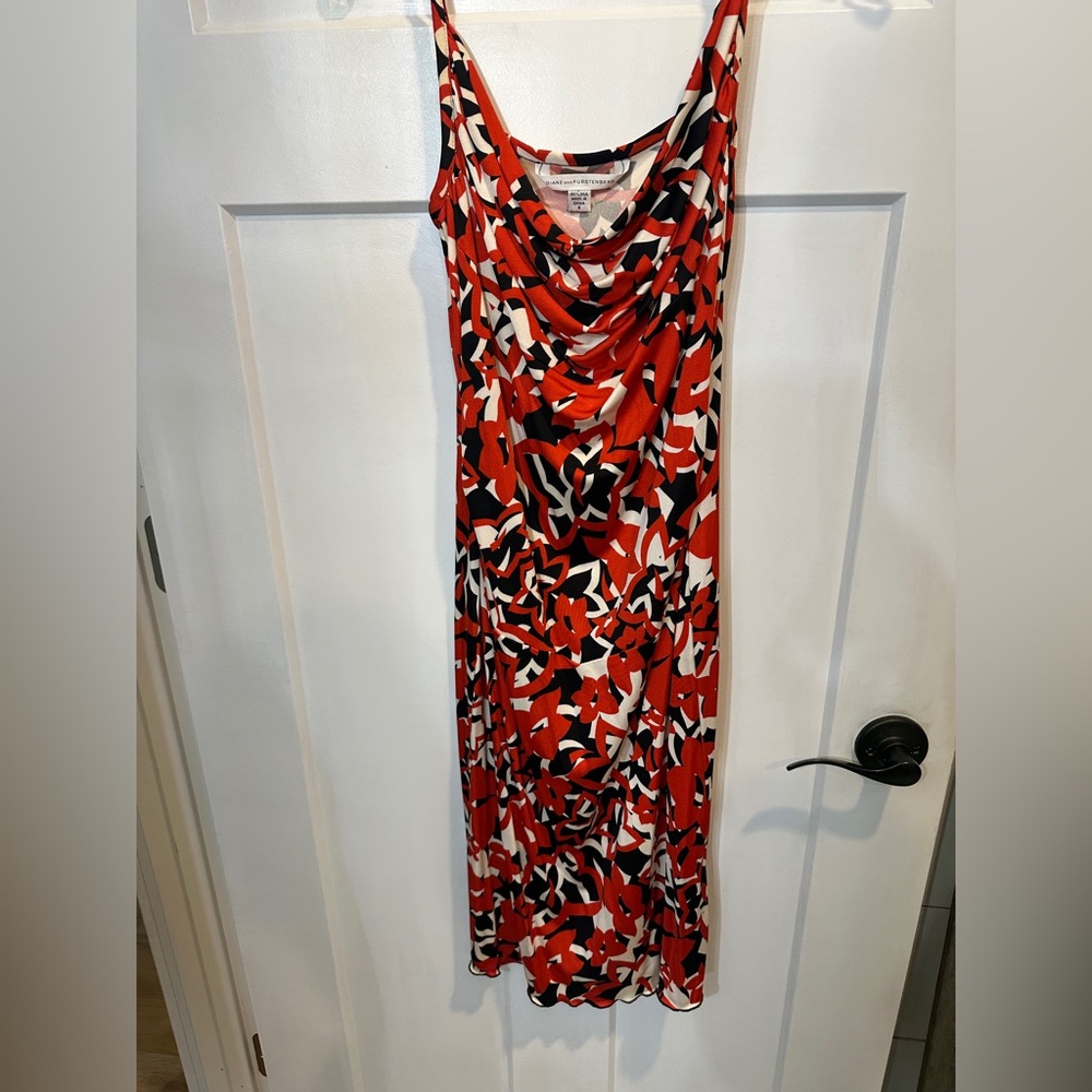 Diane Von Furstenberg Red Black Cowl Neck Midi Sundress